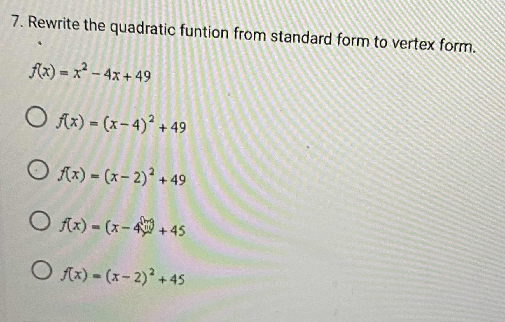 \f1. Rewrite the quadratic funtion from standard