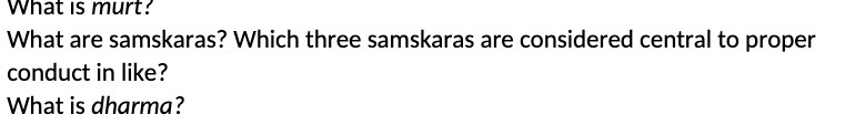 What is murt? What are samskaras? Which three