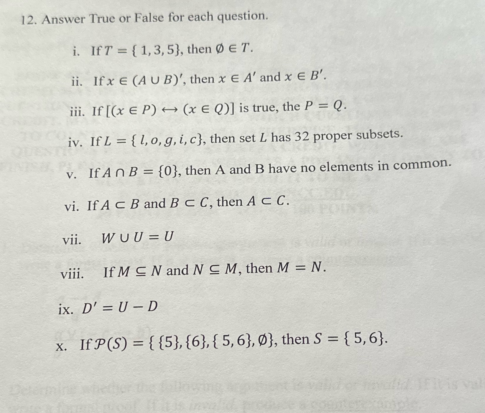 Please answer question 12 12. Answer True or