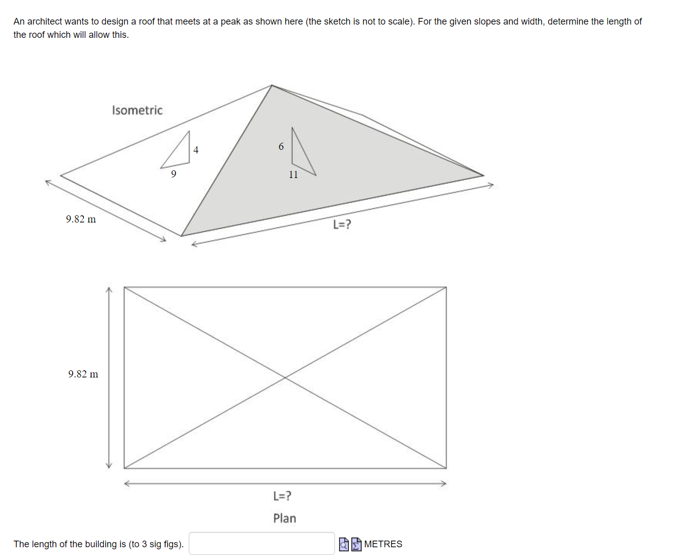 An architect wants to design a roof that meets at