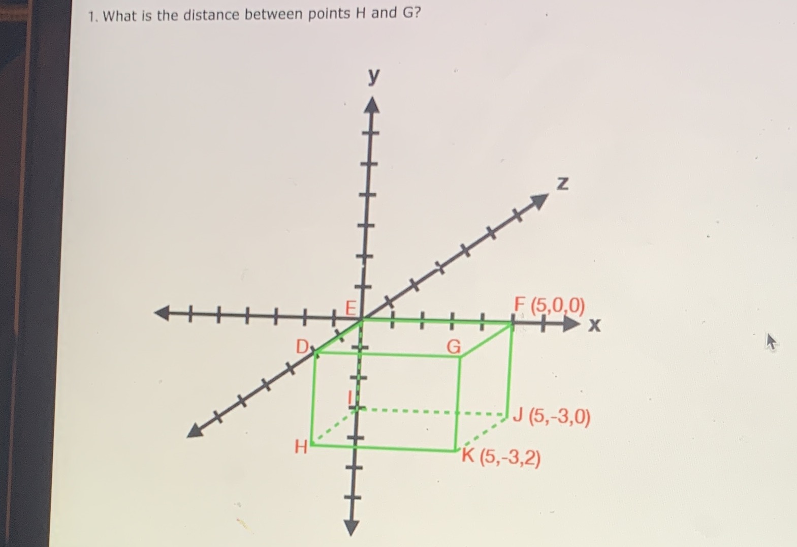 1. What is the distance between points H and G? 2