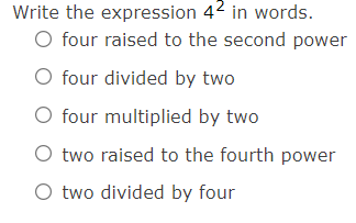 ques7 \fWrite the expression 4- in words. O four