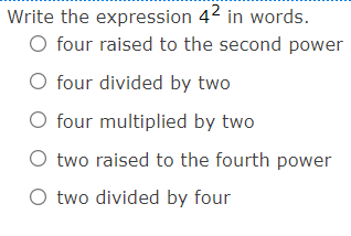 ques7 \fWrite the expression 4- in words. O four