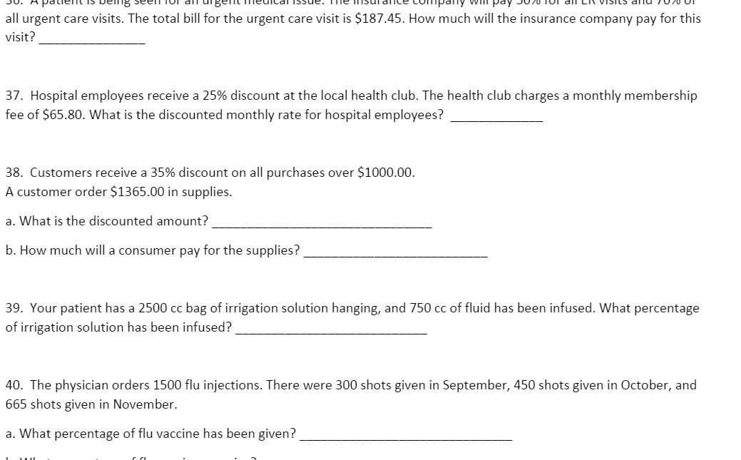 all urgent care visits. The total bill for the