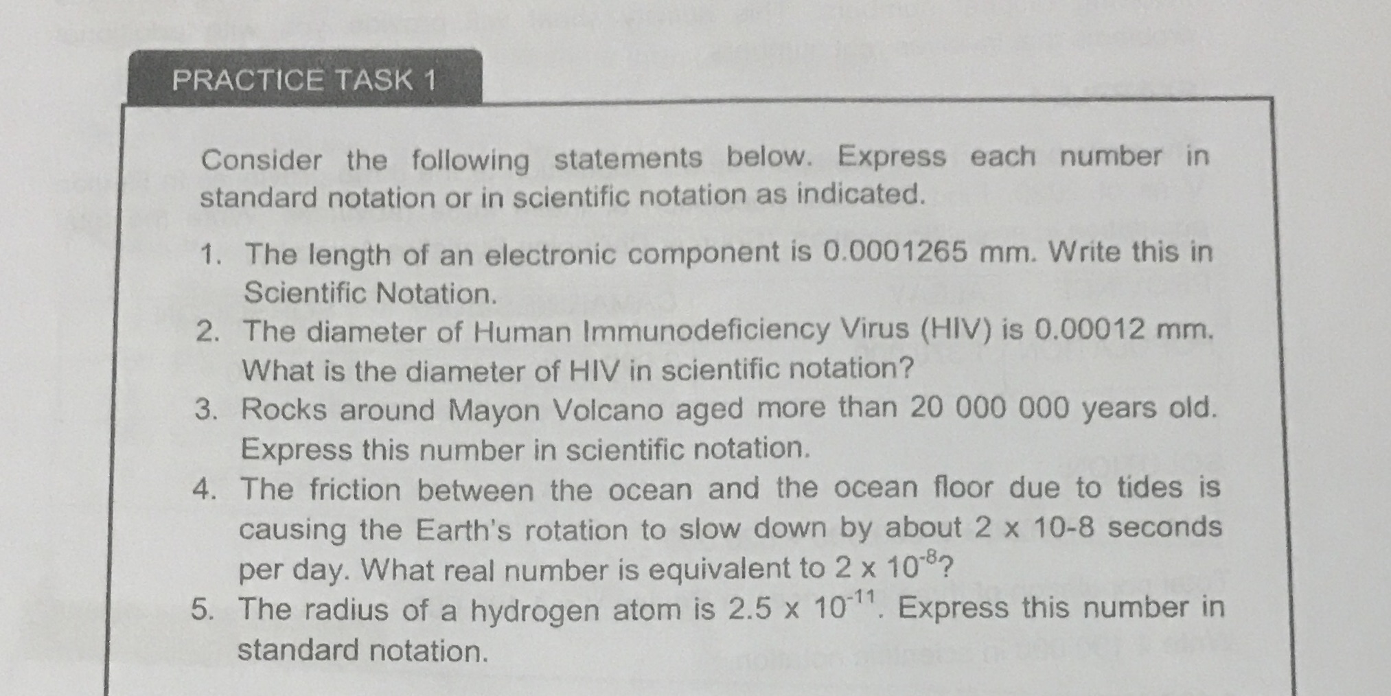 PRACTICE TASK 1 Consider the following statements