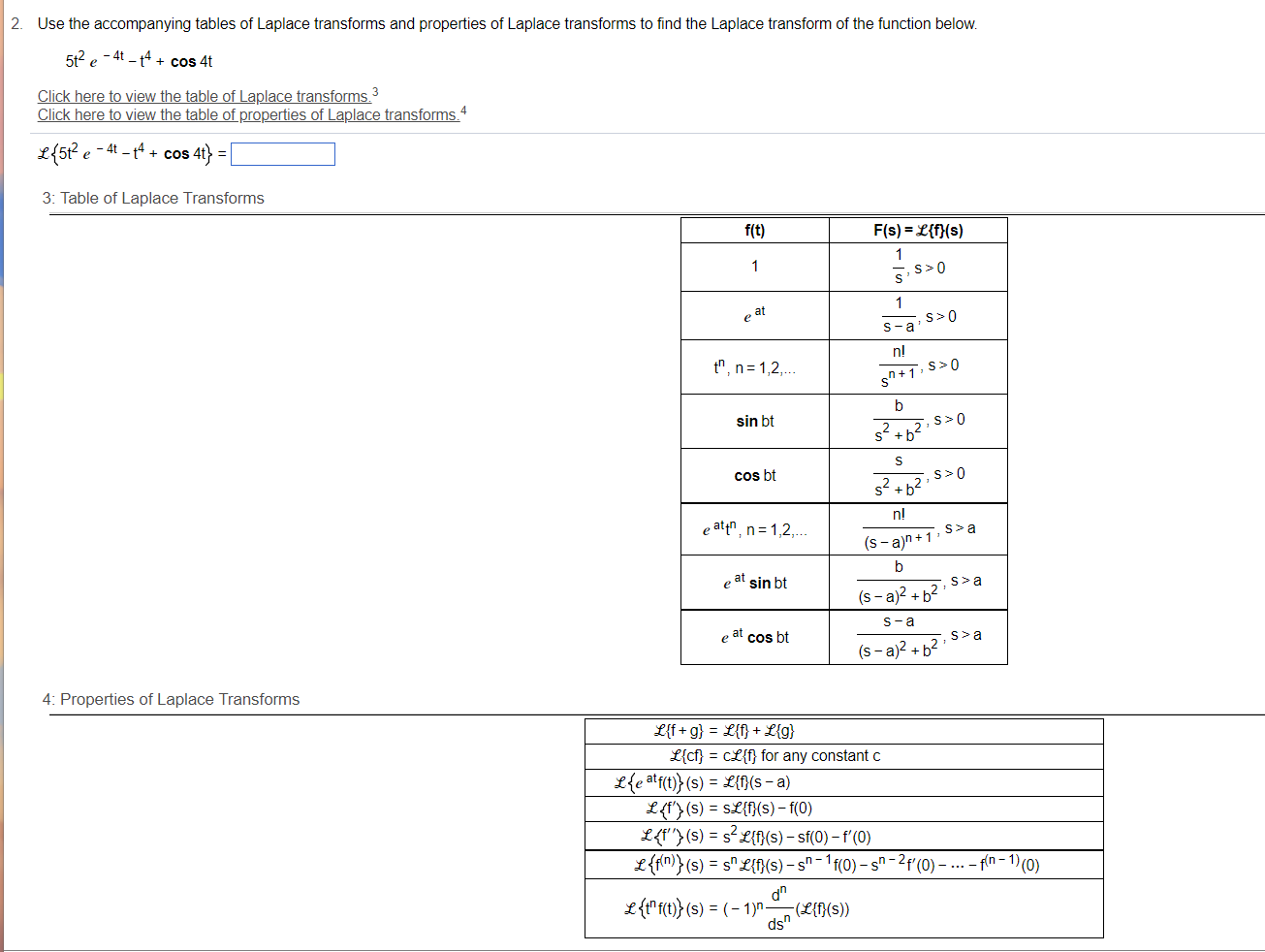 2. Use the accompanying tables of Laplace
