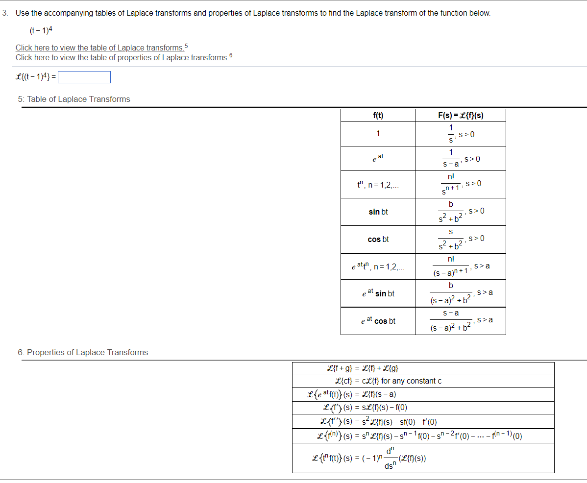 2. Use the accompanying tables of Laplace