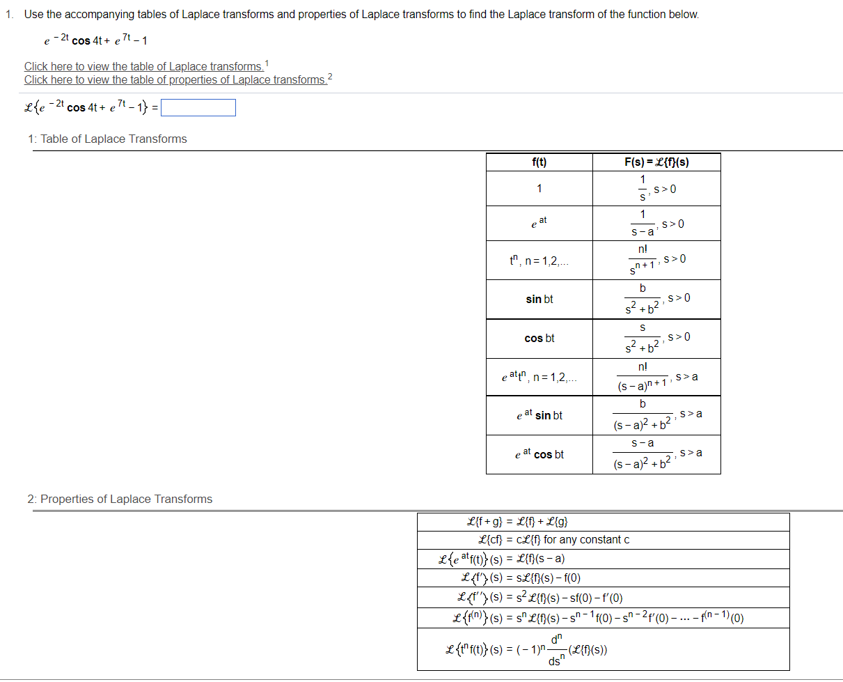 2. Use the accompanying tables of Laplace