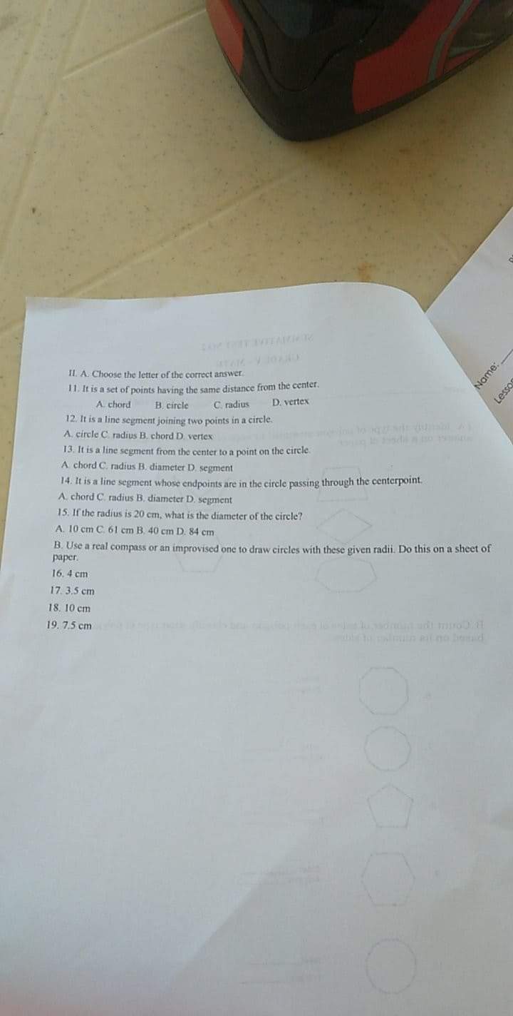 20 PERFORMANCE TASK NO. 1 3d Quarter MATHEMATICS