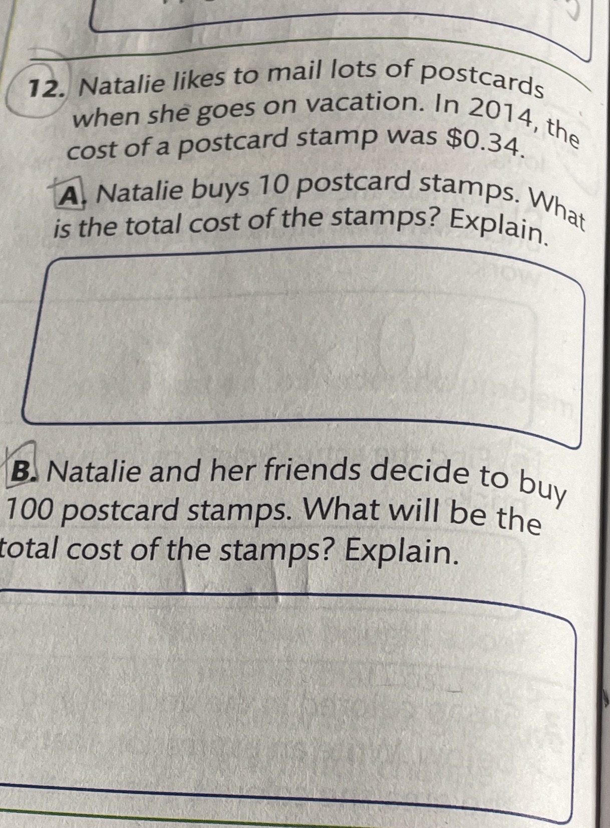 12. Natalie likes to mail lots of postcards when