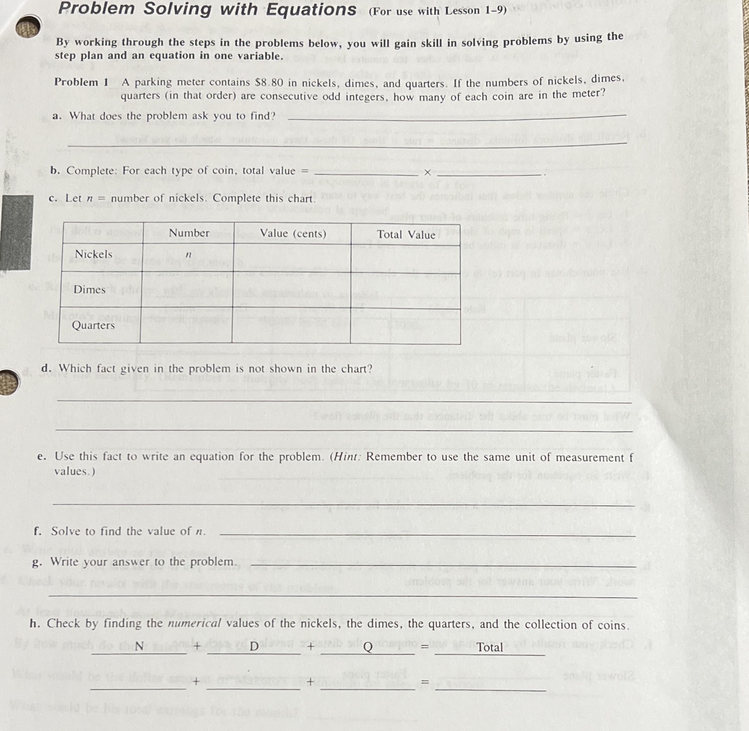 Problem Solving with Equations (For use with