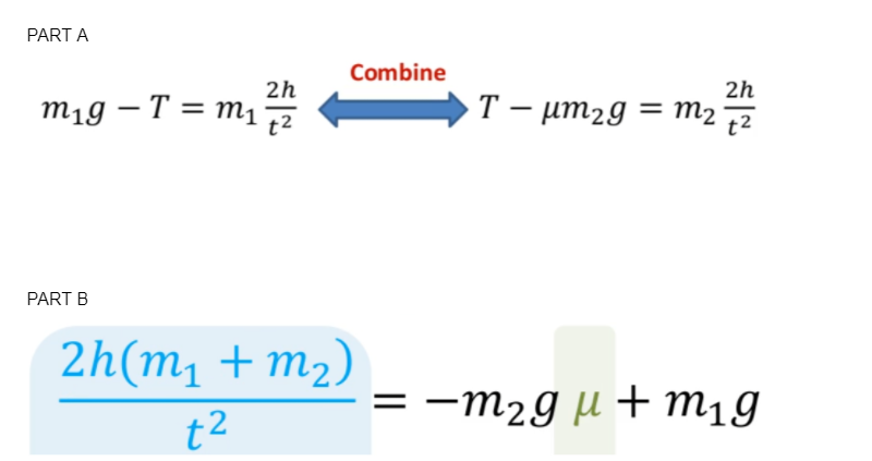 PART A Combine 2h 2h mig -T = m172 T - um2g = mz