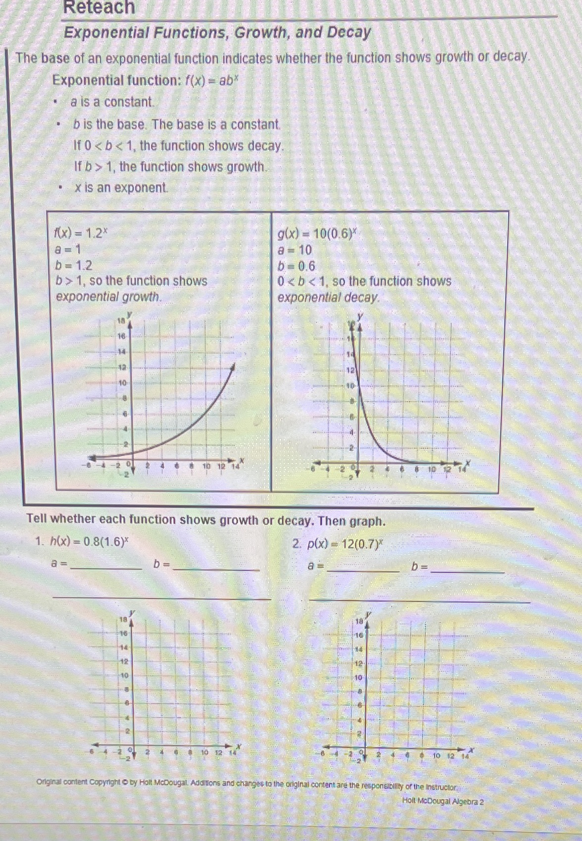 Help pls Reteach Exponential Functions, Growth,