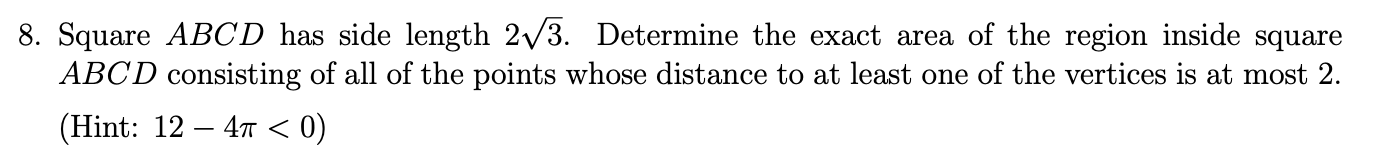 8. Square ABCD has side length 2J5. Determine the