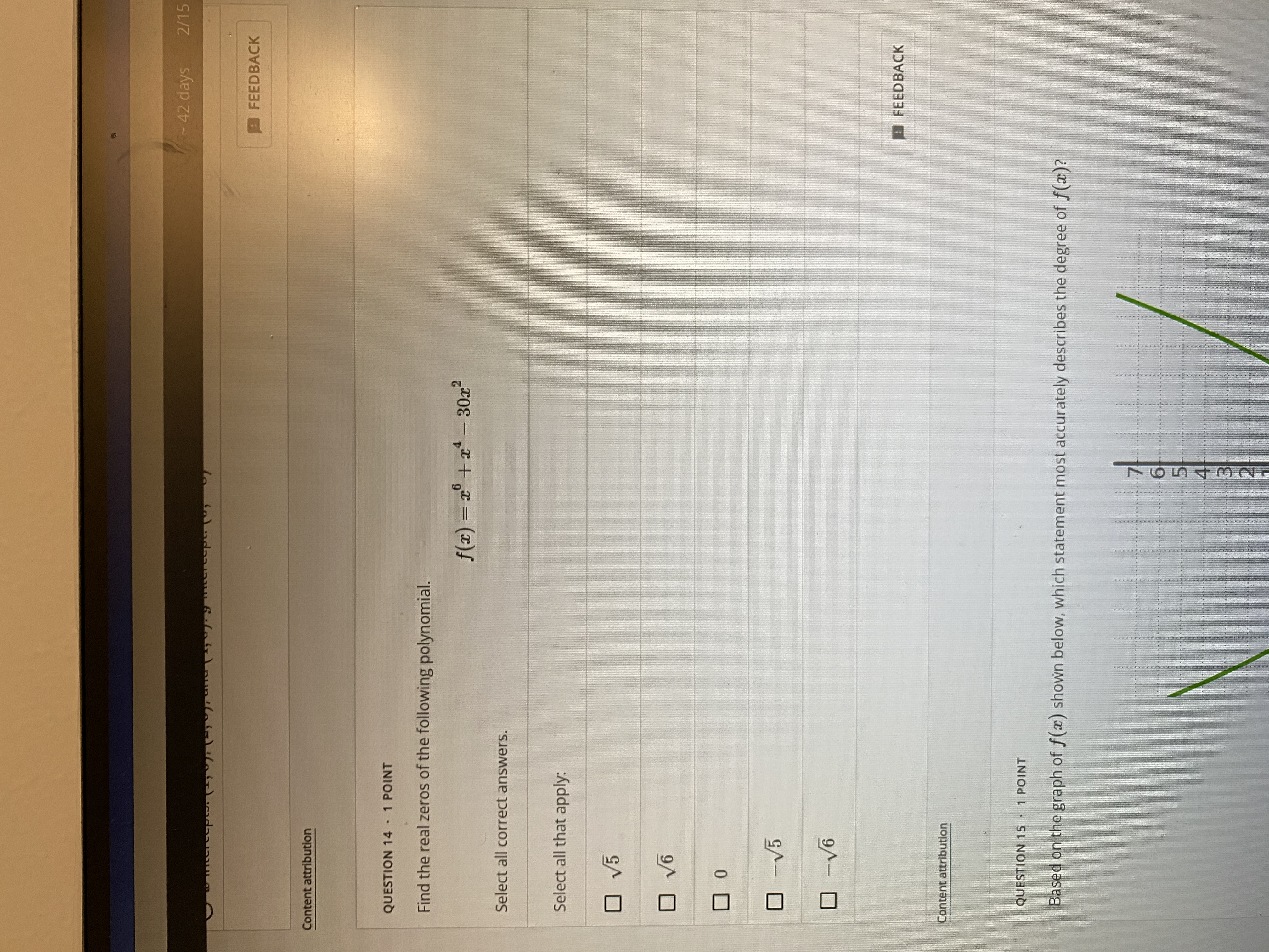 \f- 42 days 2/1 QUESTION 12 . 1 POINT Find the