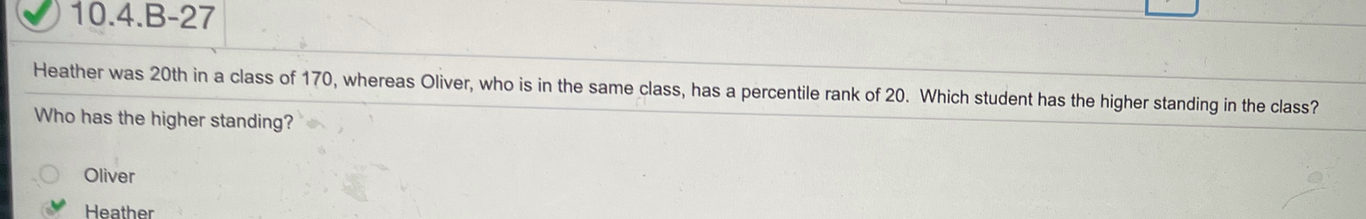 10.4.B-27 Heather was 20th in a class of 170,