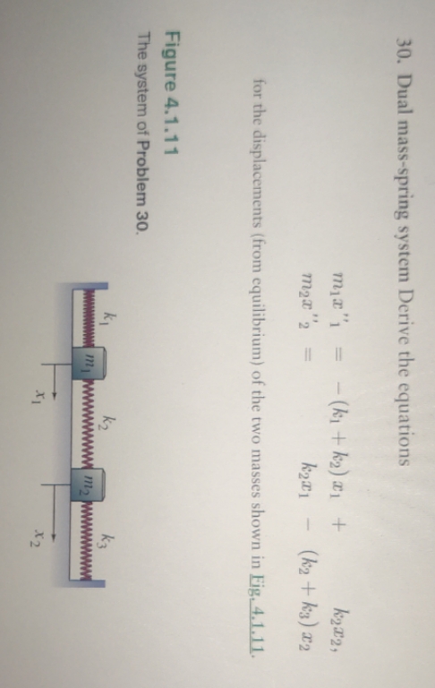 30. Dual mass-spring system Derive the equations