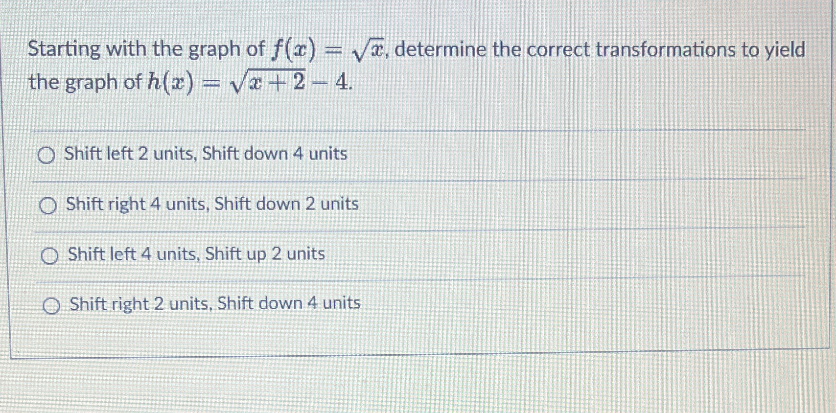 Starting with the graph of f(x) = V, determine