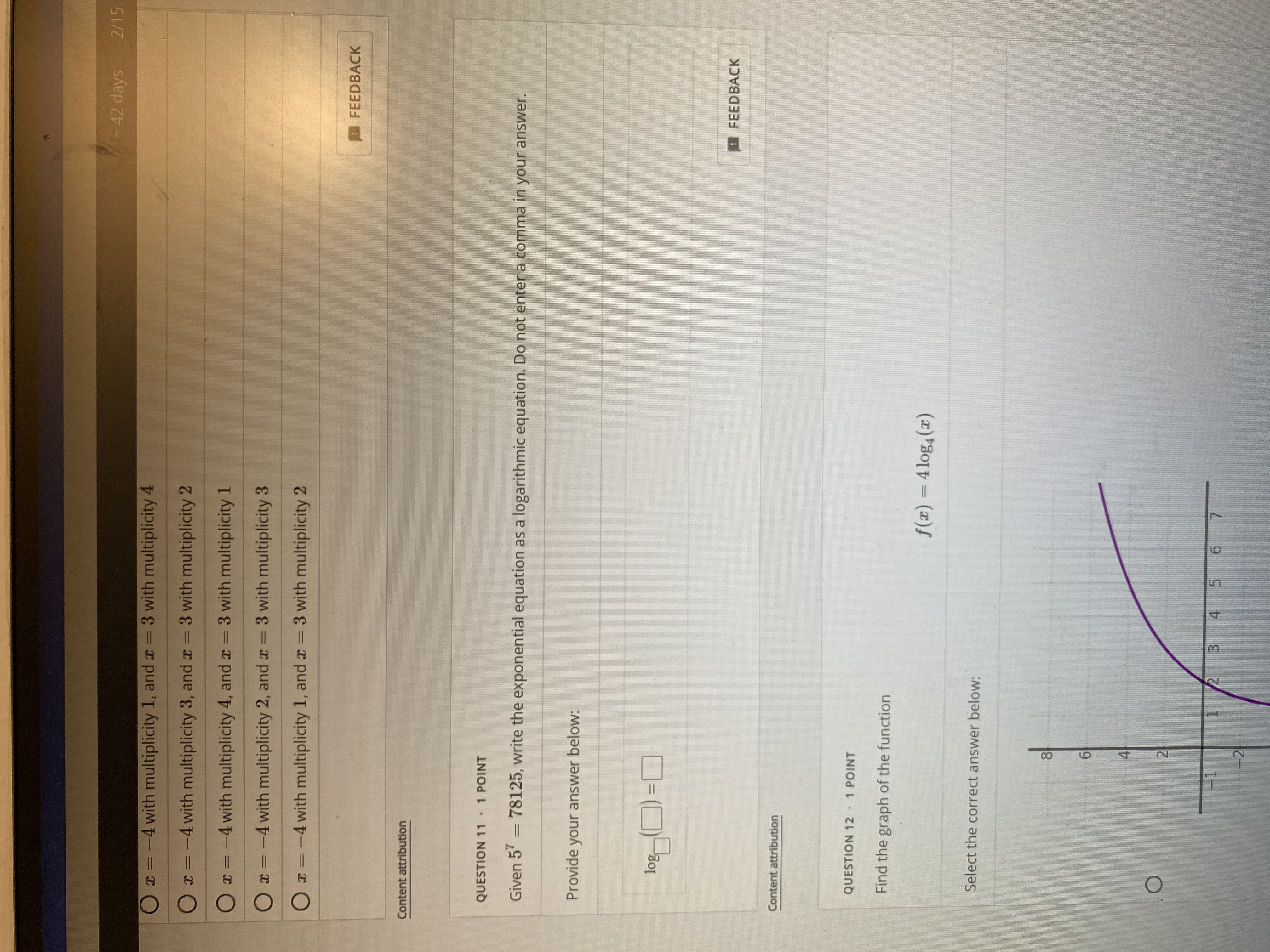 \f- 42 days 2/1 QUESTION 12 . 1 POINT Find the