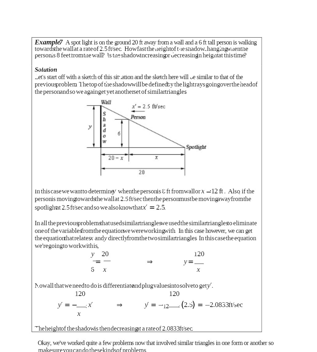 Example7 A spot light is on the ground 20 ft away