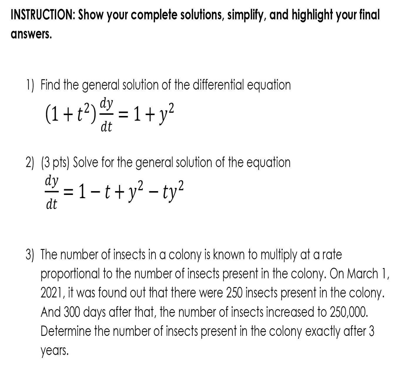 Subject: differential equation INSTRUCTION: Show