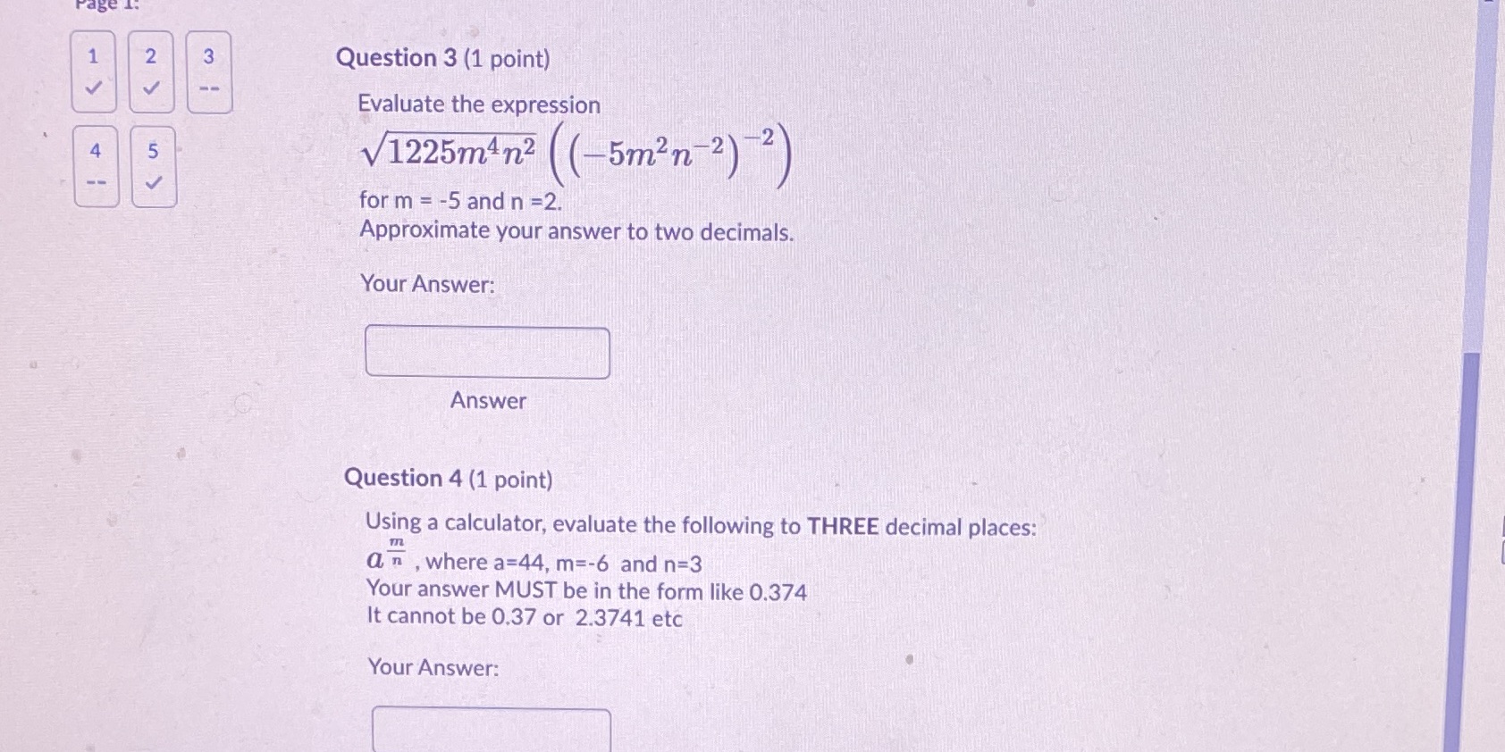 I need answers to these N 3 Question 3 (1 point)