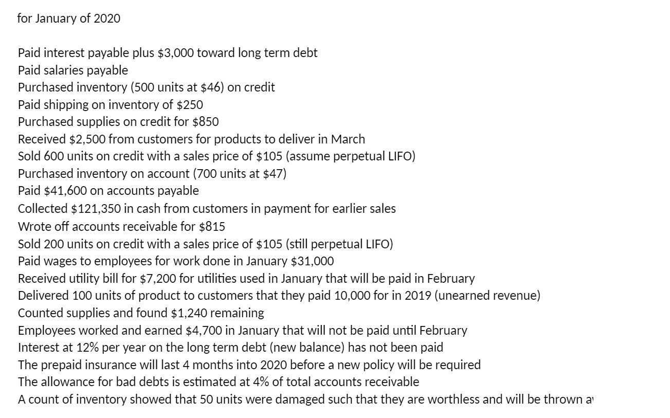 for January of 2020 Paid interest payable plus