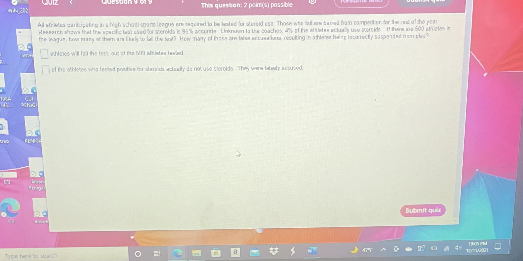 QUIZ Question 9 WIN 202 This question: 2 point(s)