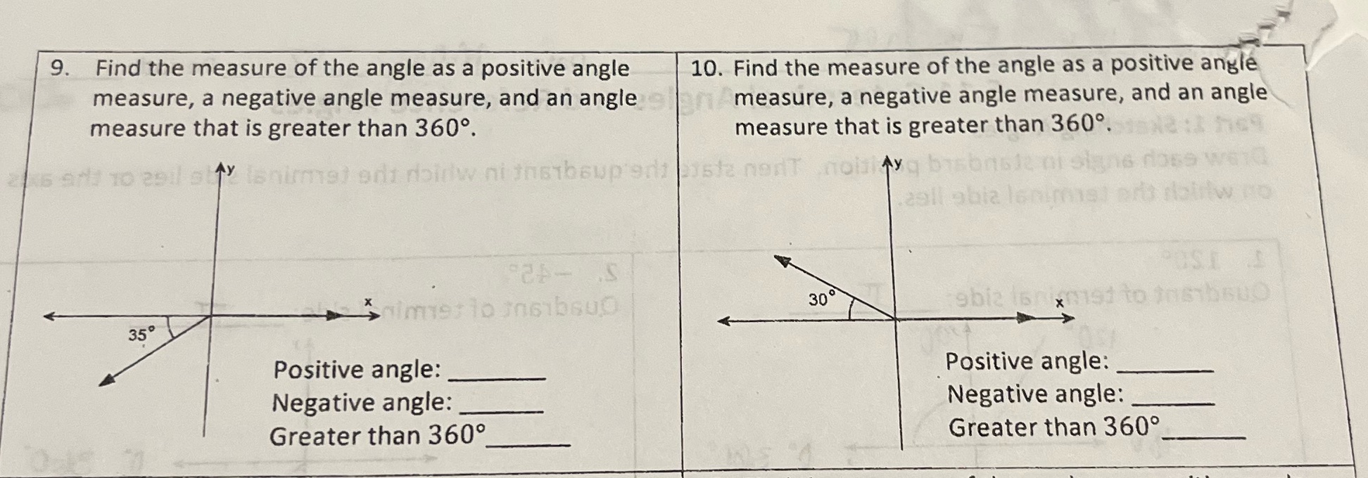 9. Find the measure of the angle as a positive