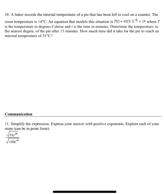 10. A baker records the internal temperature of a