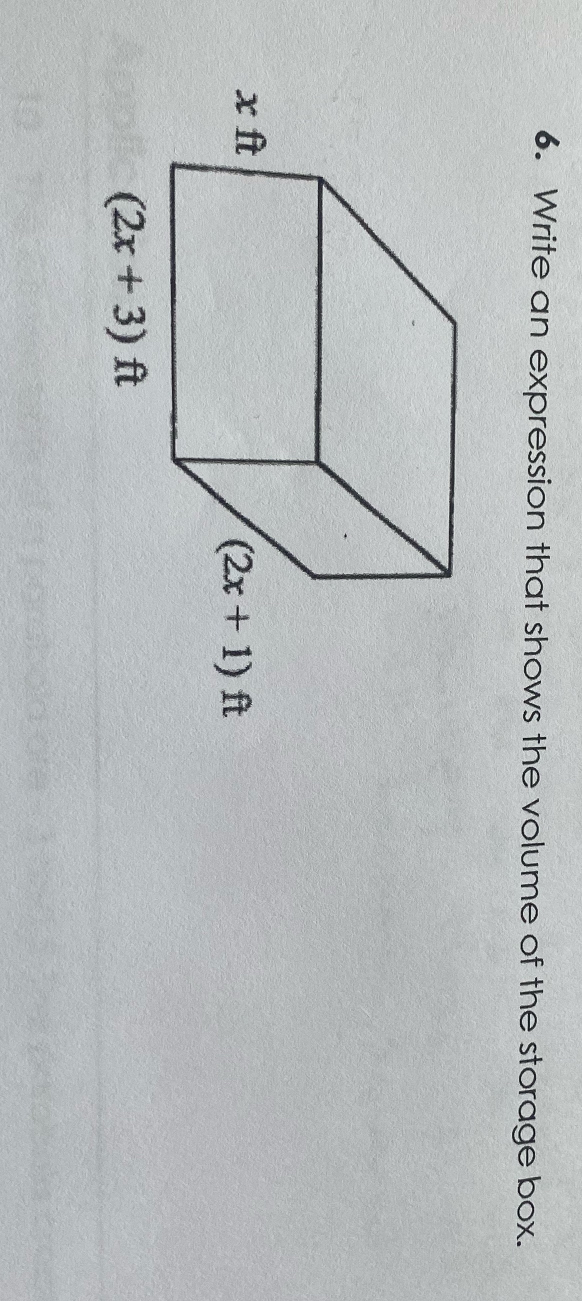 6. Write an expression that shows the volume of