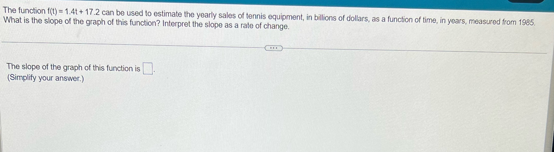 The function f(t) = 1.4t + 17.2 can be used to