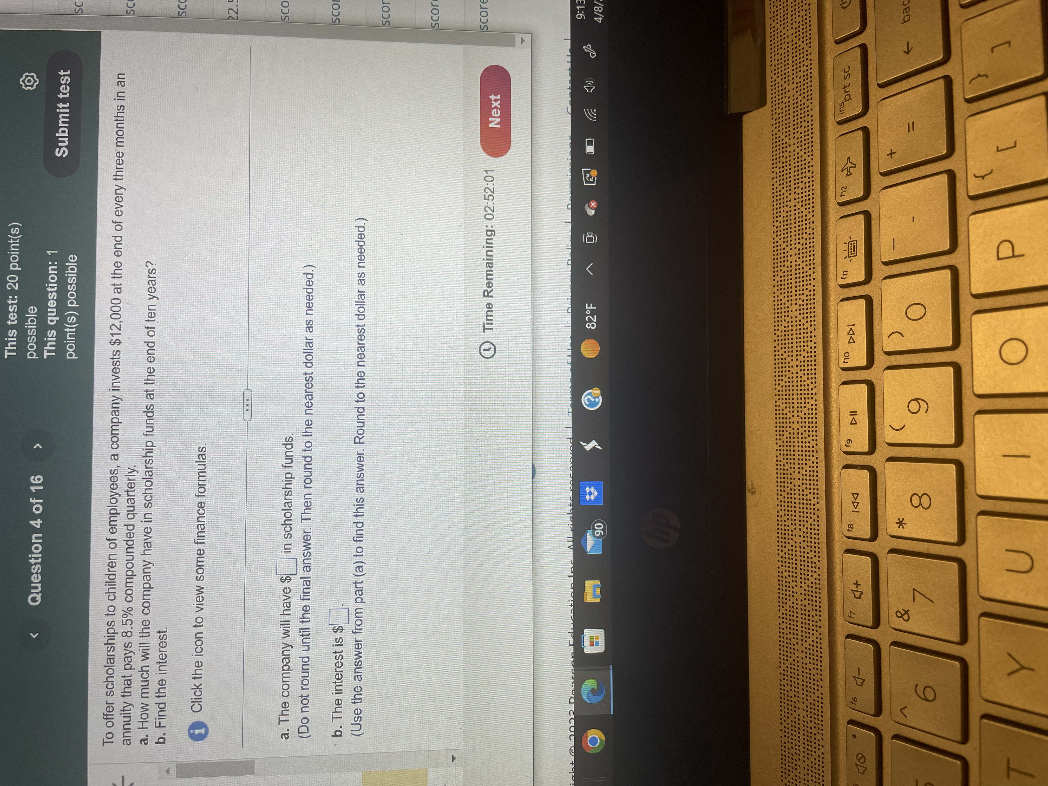 This test: 20 point(s) Question 4 of 16 possible