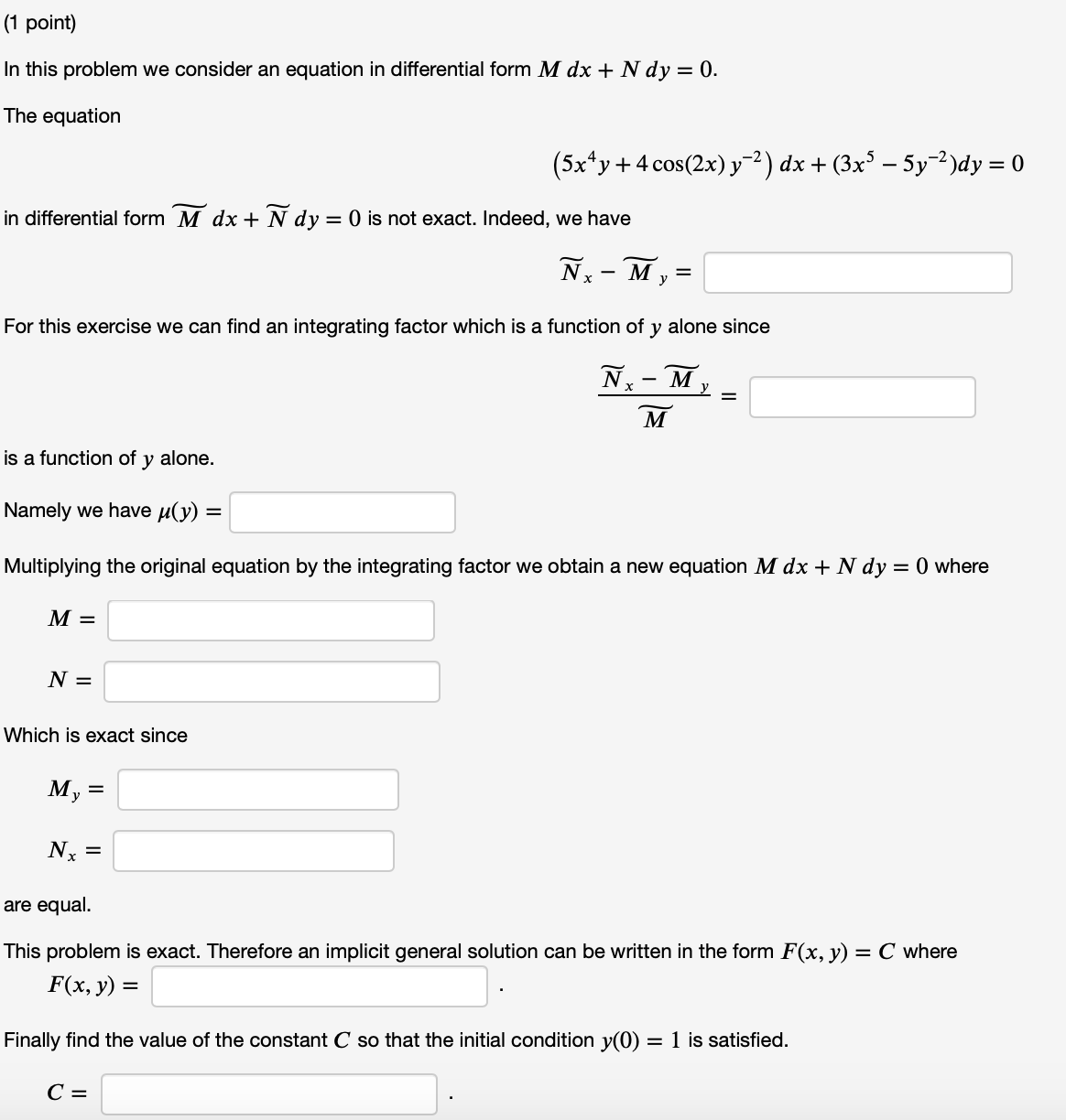 Questions are as follows: (1 point) The equation
