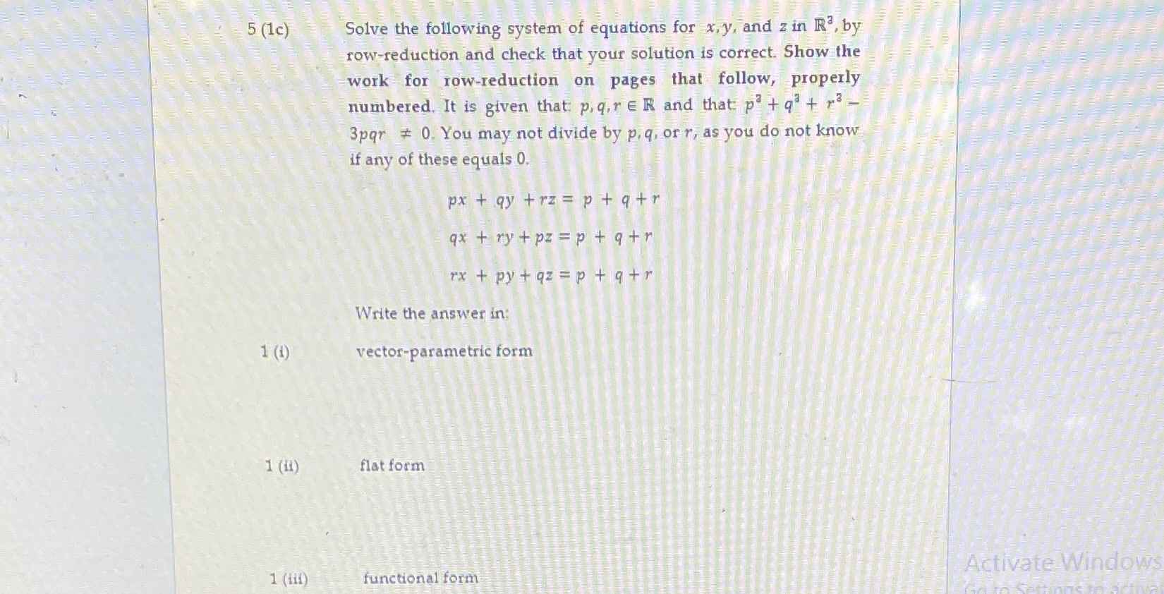 5 (1c) Solve the following system of equations