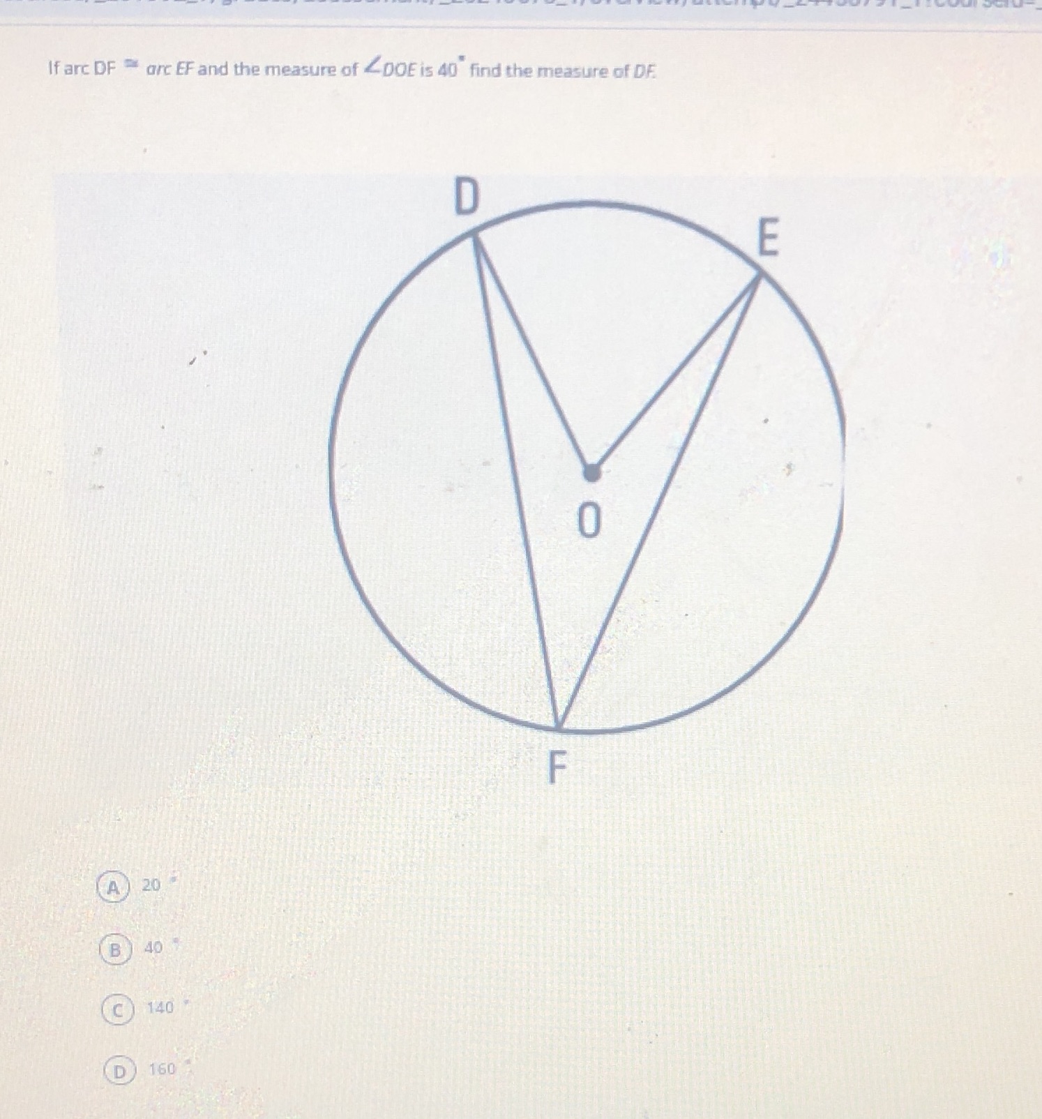If arc DF " arc EF and the measure of