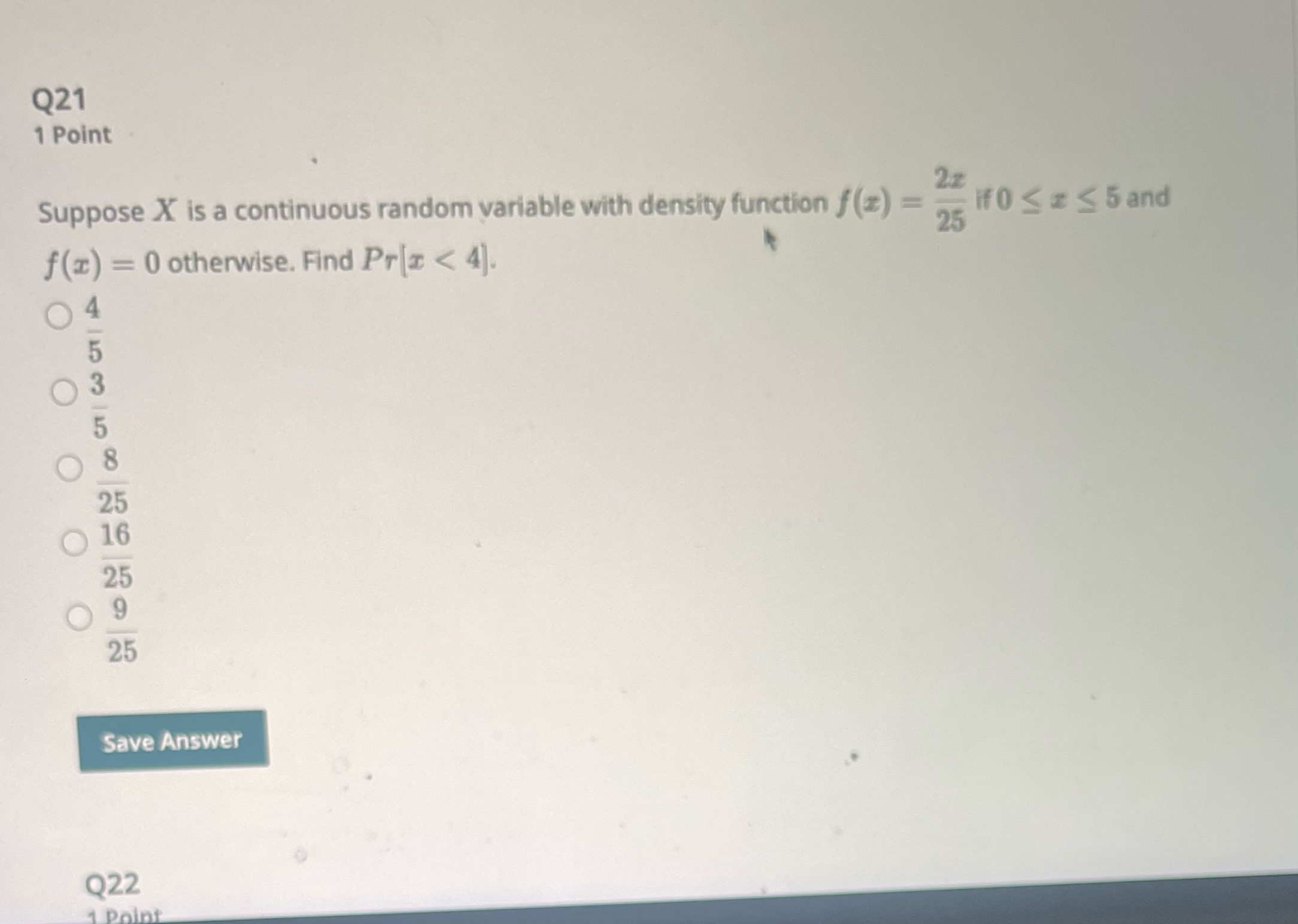 Q21 1 Point Suppose X is a continuous random