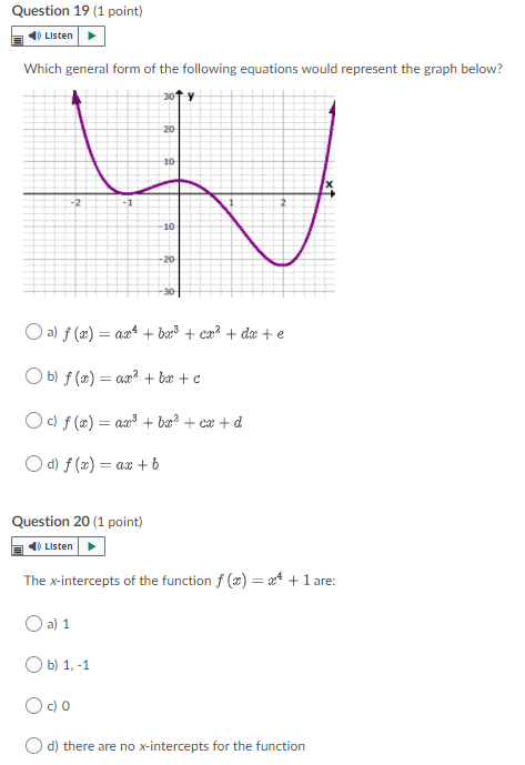 leave answers below Question 19 (1 point) Listen