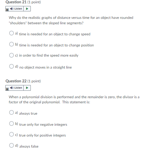 leave answers below Question 19 (1 point) Listen