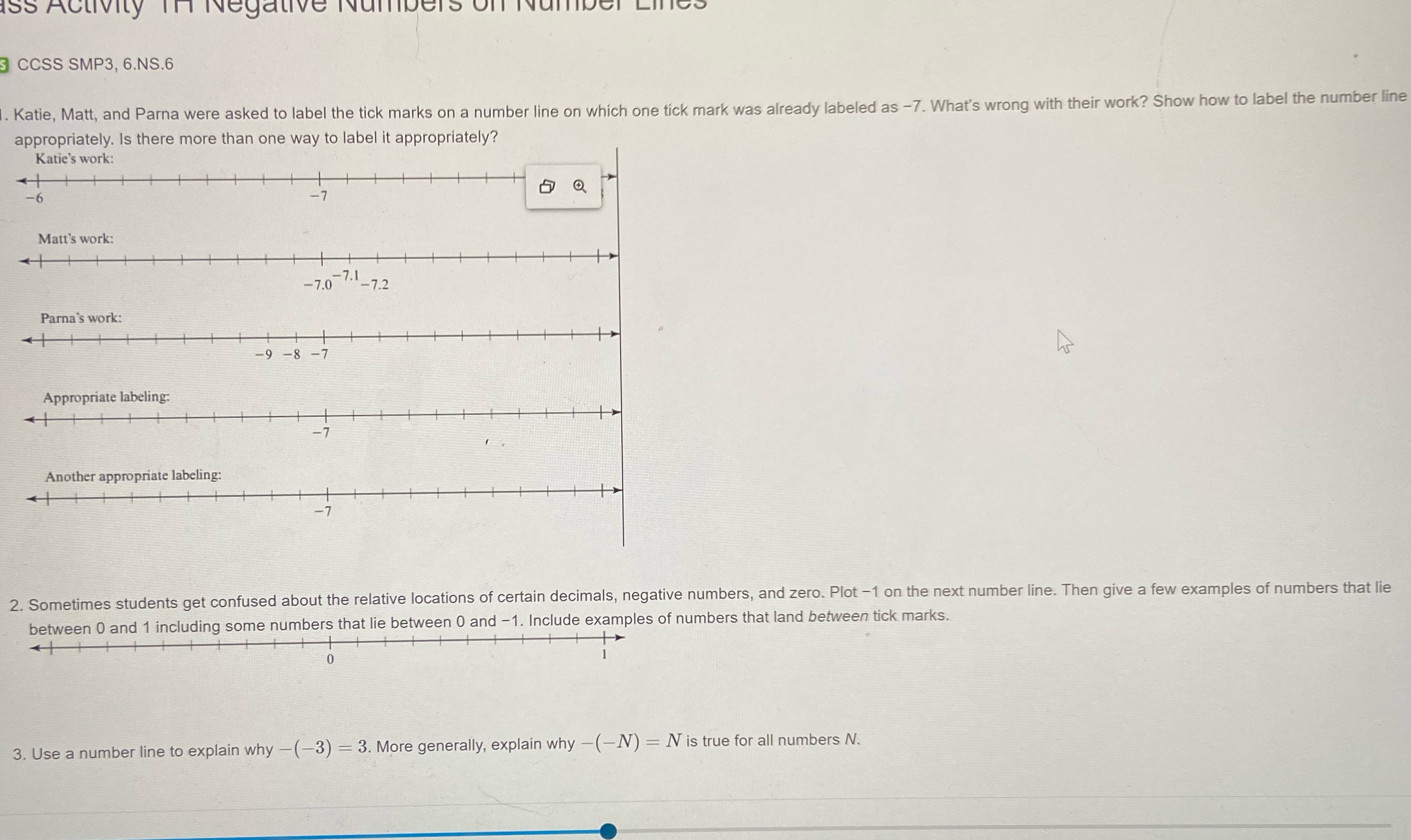 ISS Activity In Negative Numbers CCSS SMP3,