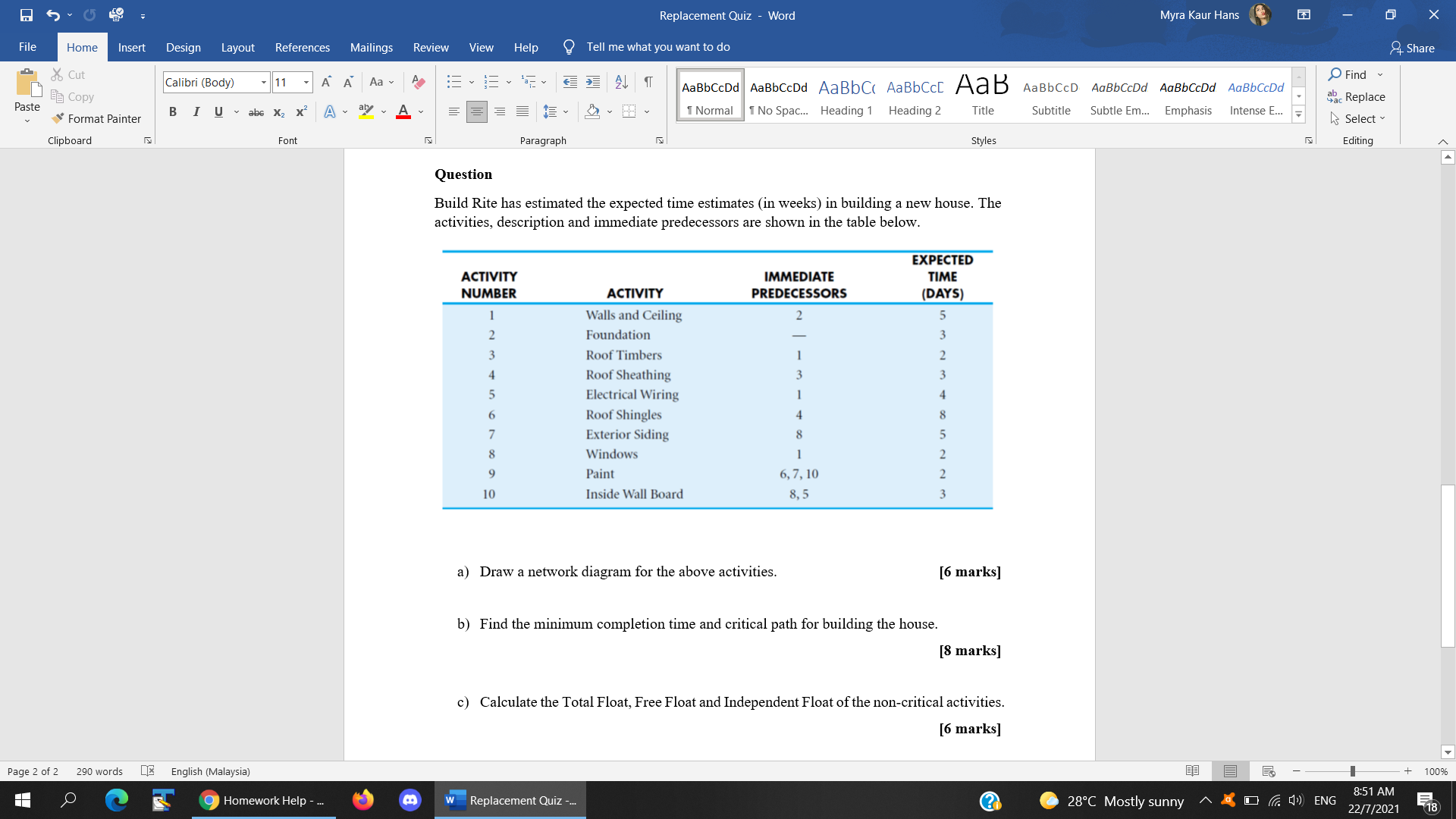 Build Rite has estimated the expected time