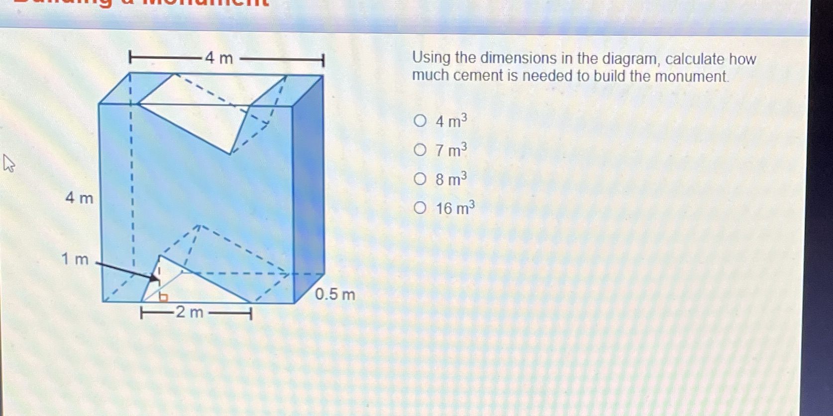 4 m Using the dimensions in the diagram,
