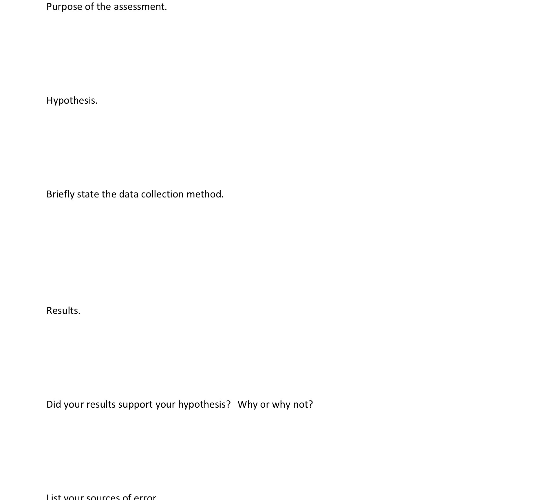 Purpose of the assessment. Hypothesis. Briefly