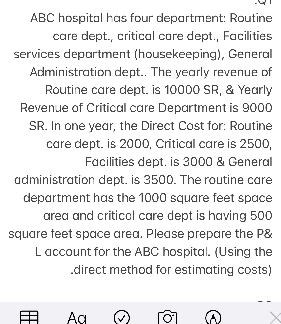 Finance .0. ABC hospital has four department: