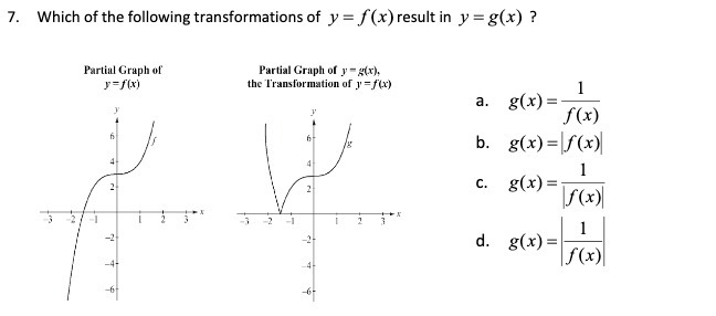 7. Which of the following transformations of y =