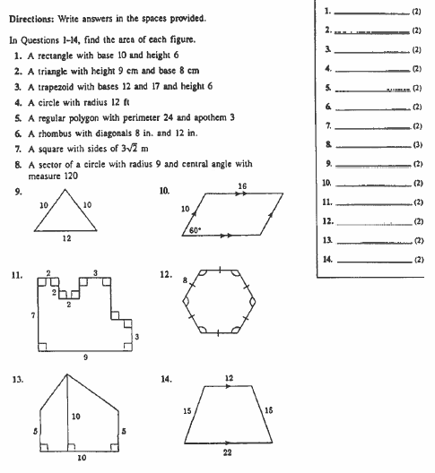 Directions: Write answers in the spaces provided.