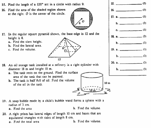 Directions: Write answers in the spaces provided.