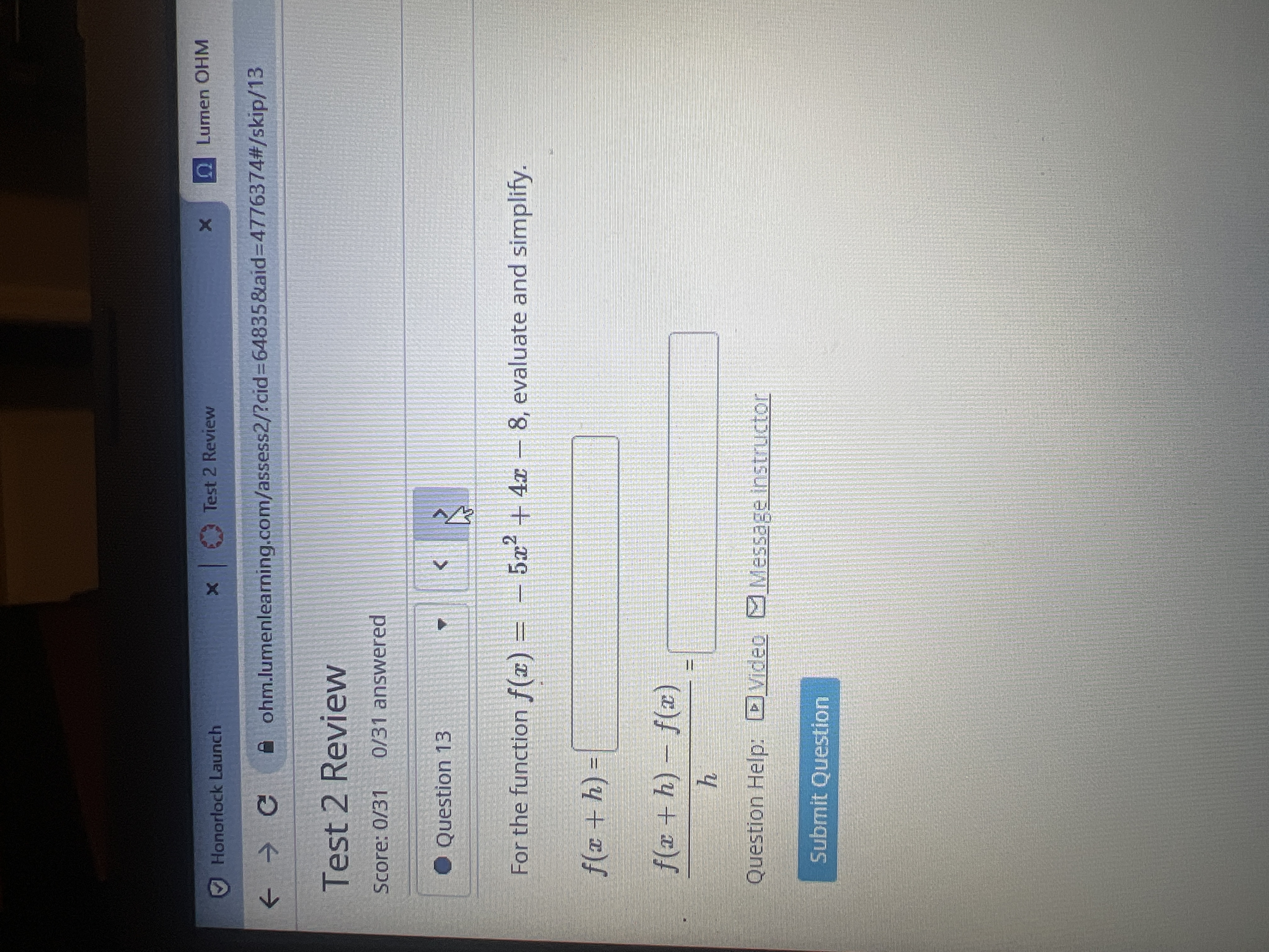 Honorlock Launch x Test 2 Review Lumen OHM X
