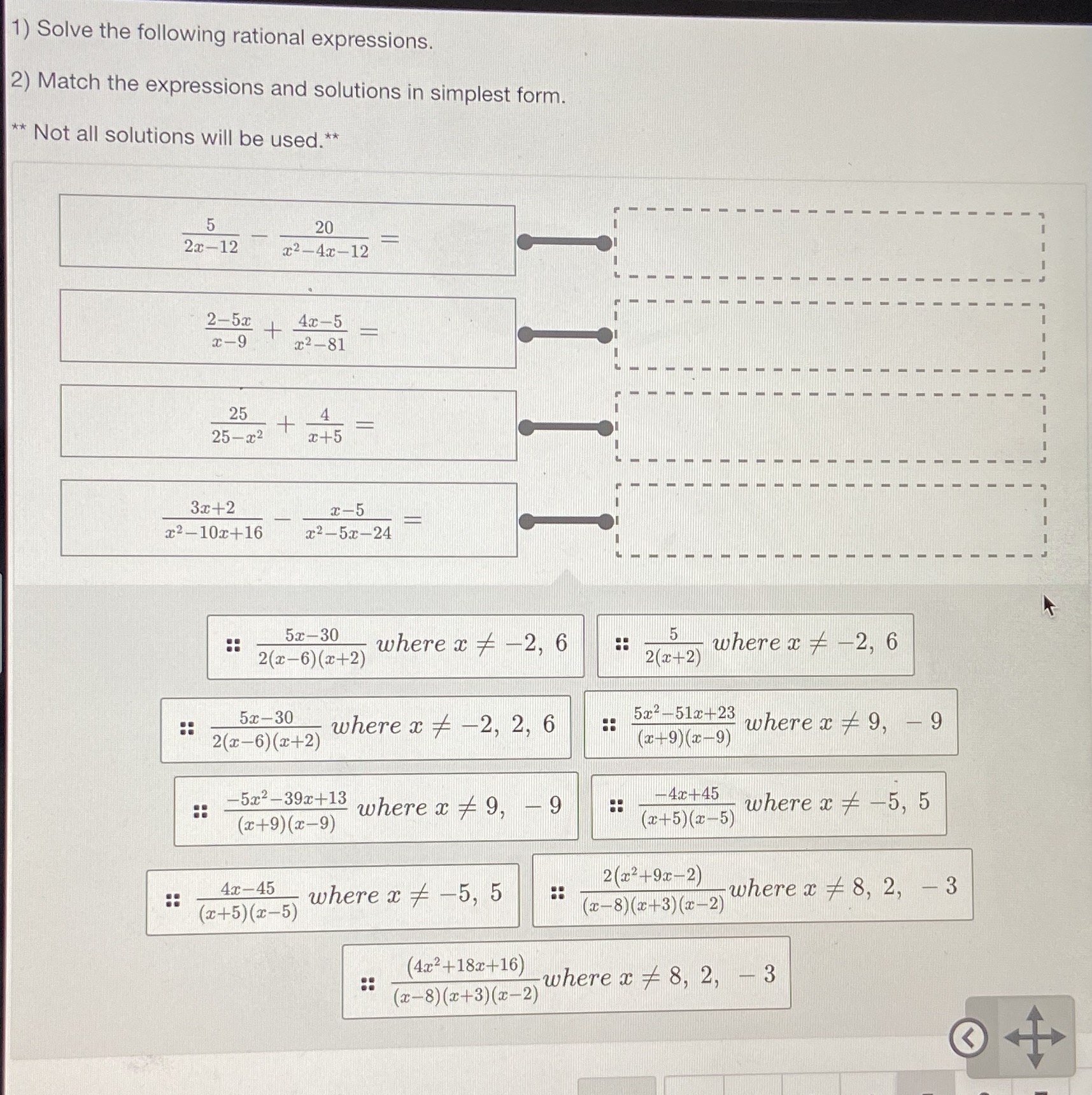 1) Solve the following rational expressions. 2)