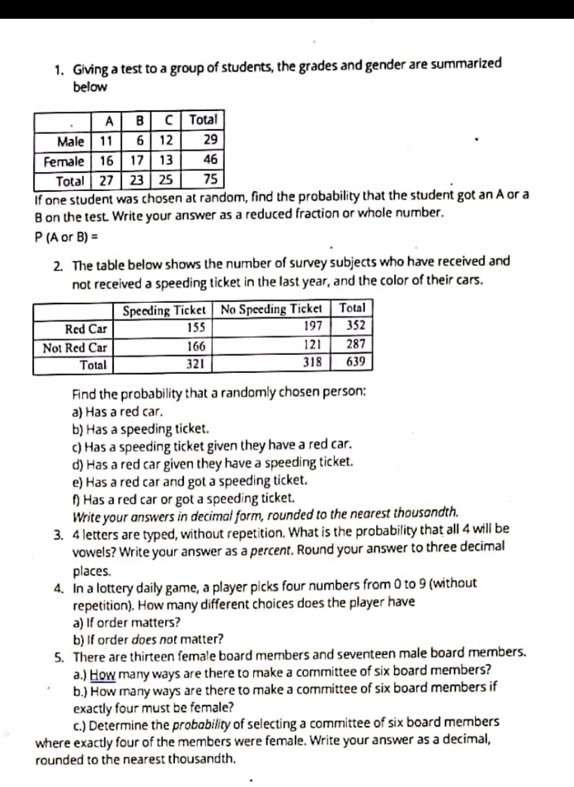 probability and counting 1. Giving a test to a